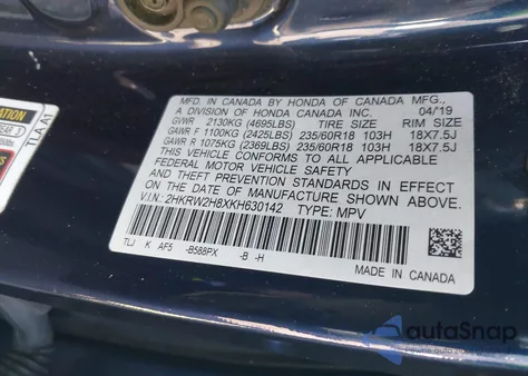 2019 Honda Cr-V Ex-L from USA, damaged, VIN 2HKRW2H8XKH630142